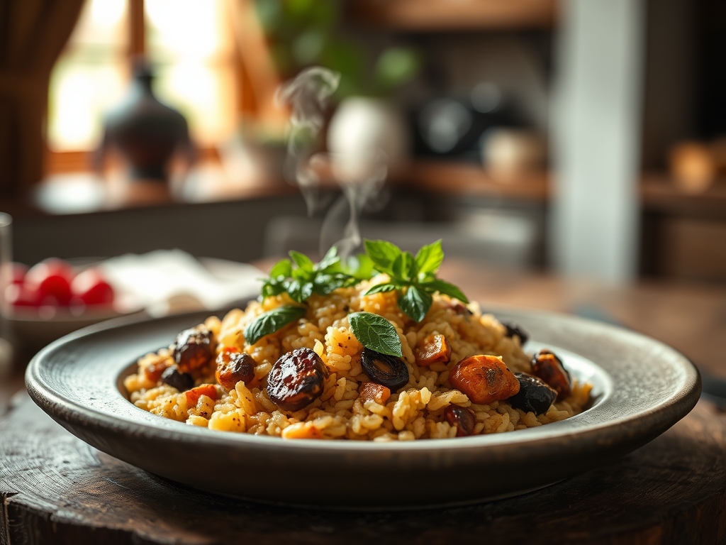 Arroz de frutos do bosque e pato