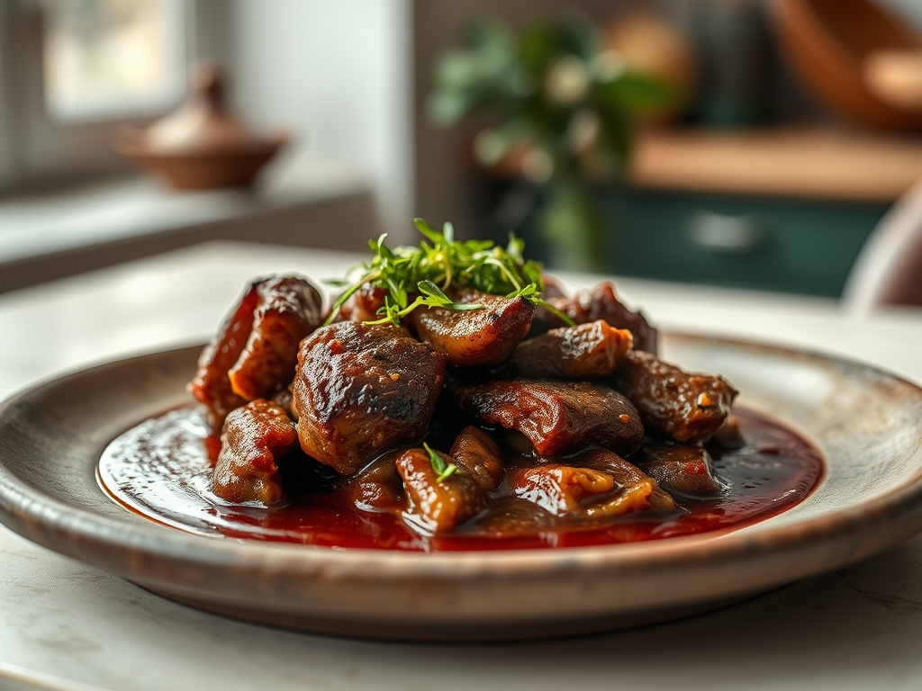 Bife com molho de vinho tinto