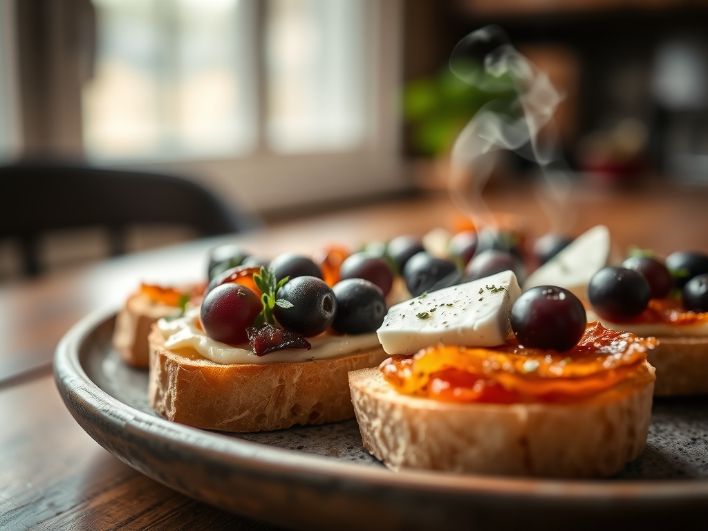 Bruschetta de uvas e queijo azul