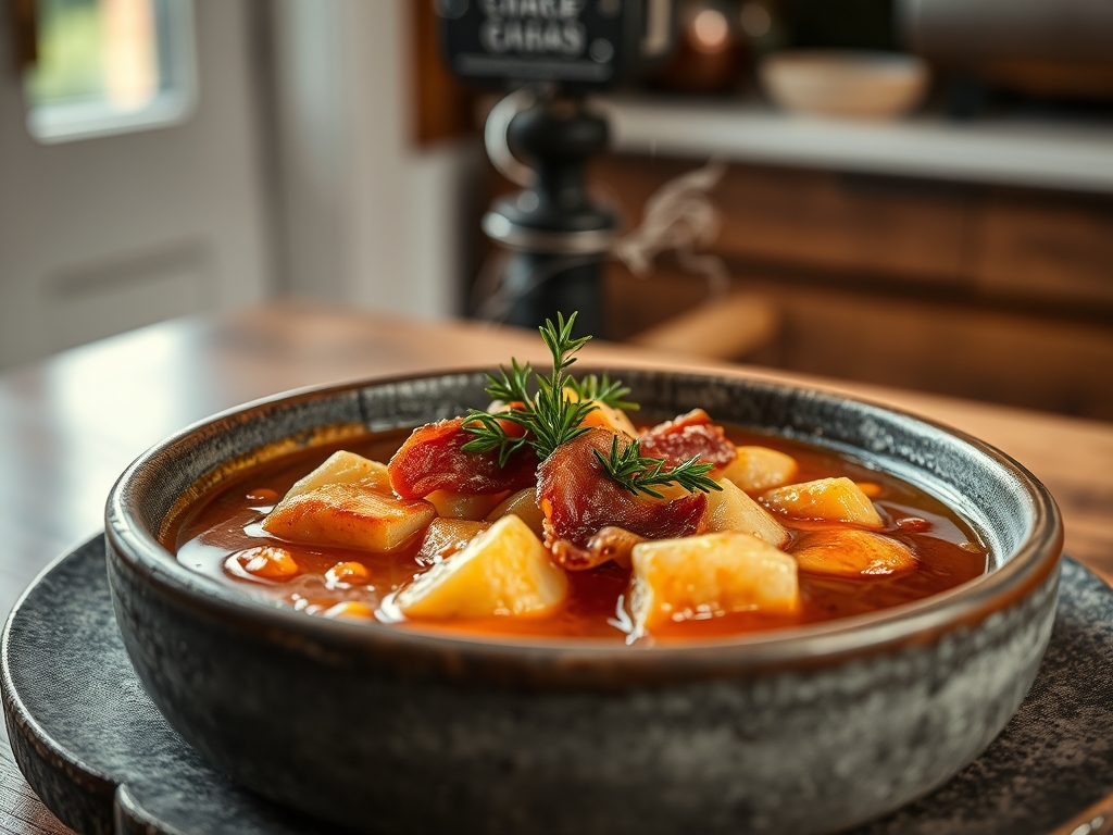 Caldo de repolho roxo e bacon