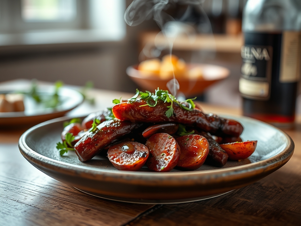 Chouriço assado em vinho tinto