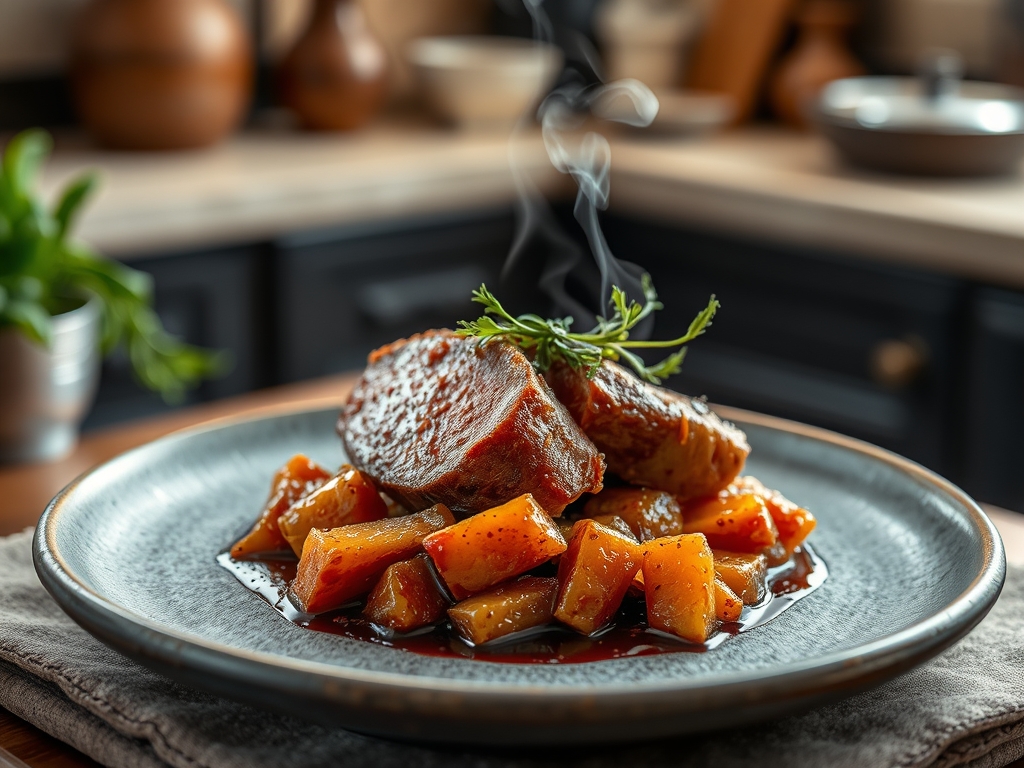 Lombo de porco com repolho roxo