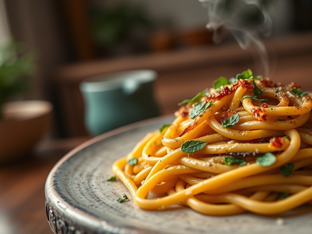 Pasta ao pesto de manjericão roxo