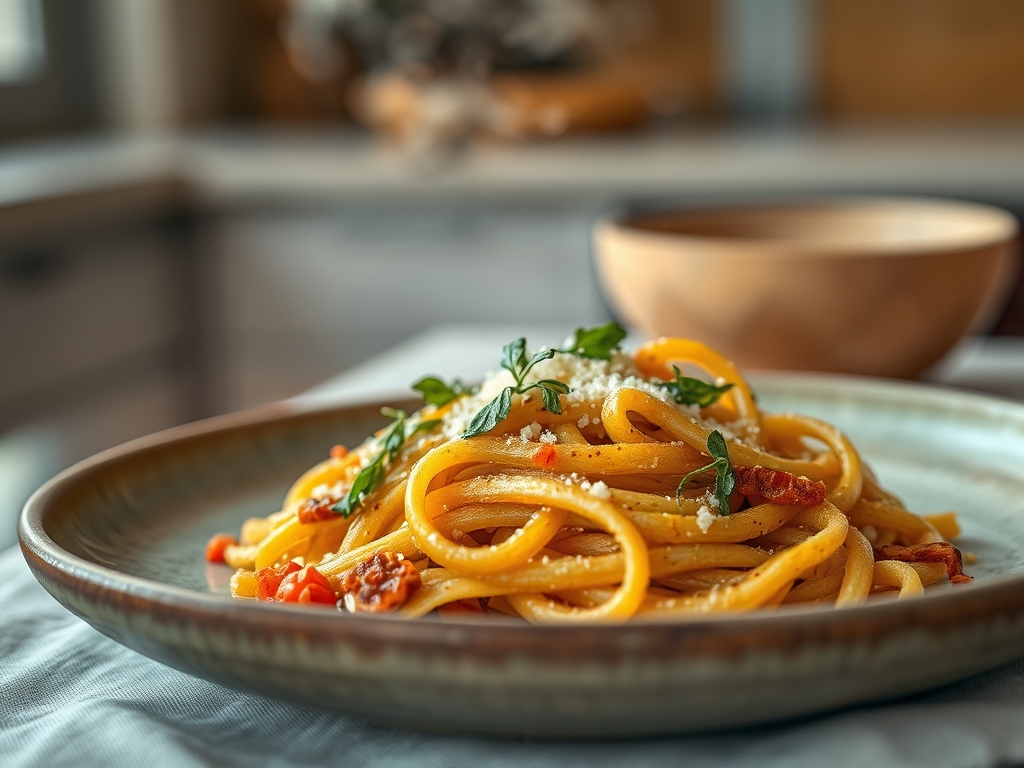 Pasta com molho de repolho e queijo