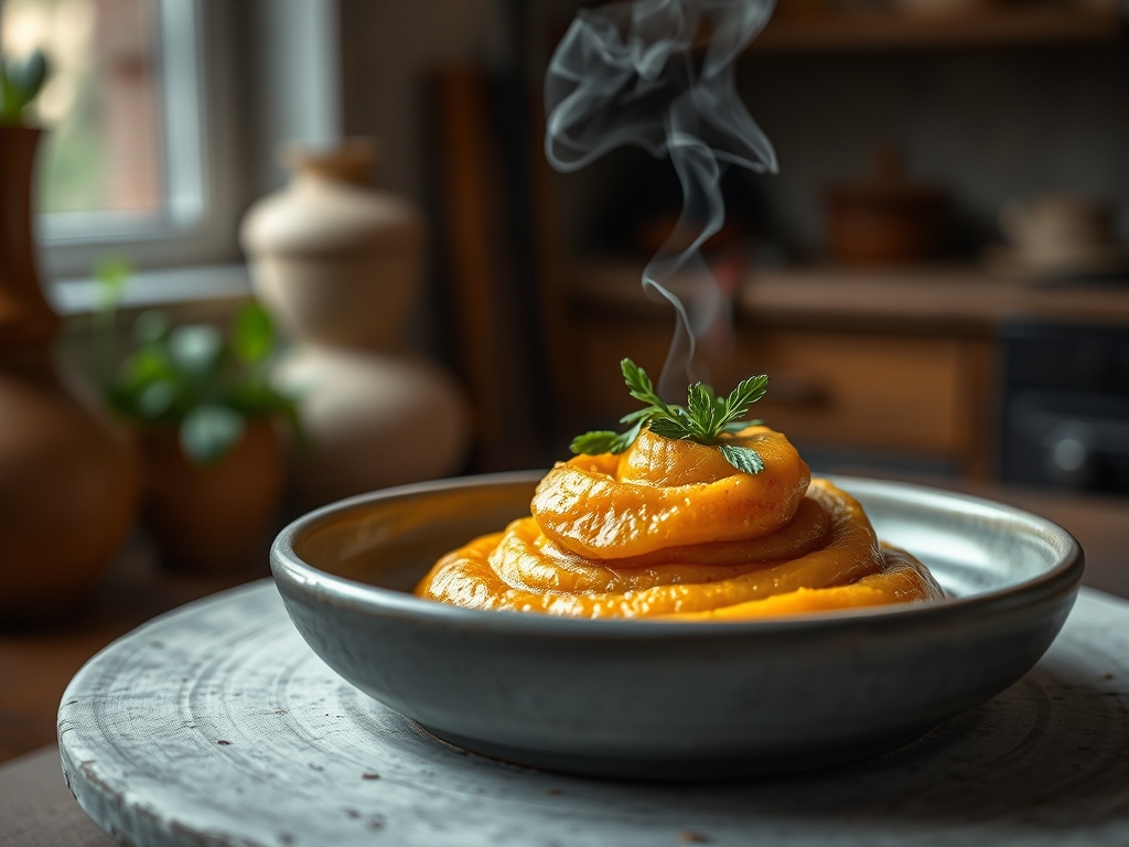 Puré de batata doce roxa sedoso