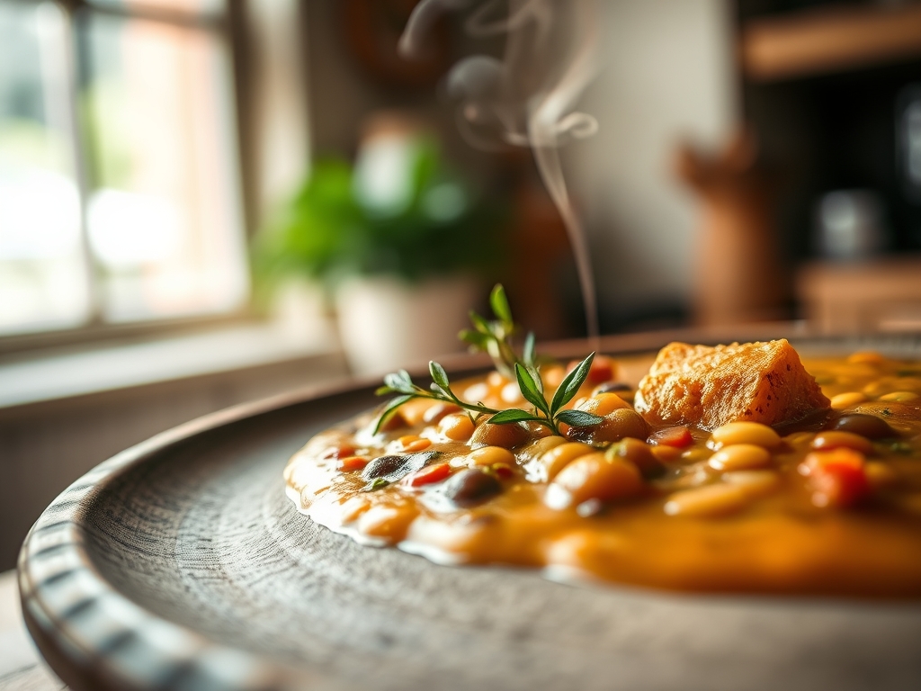 Sopa de lentilhas roxas e caril