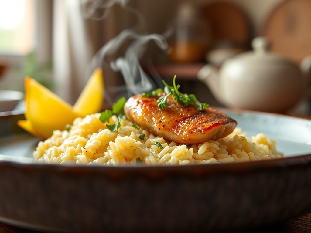Arroz de pato com calda de uva roxa