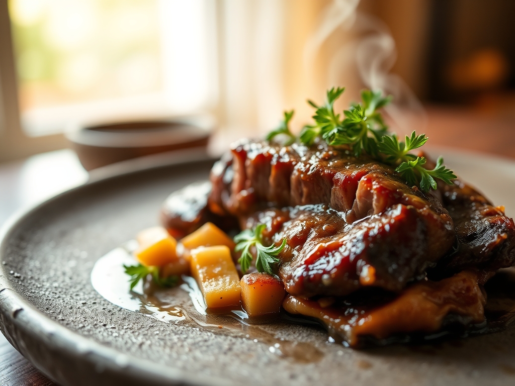Bife com redução de vinho e amoras